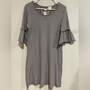 Striped Navy Blue and White Ruffle Sleeve Dress by Emberley